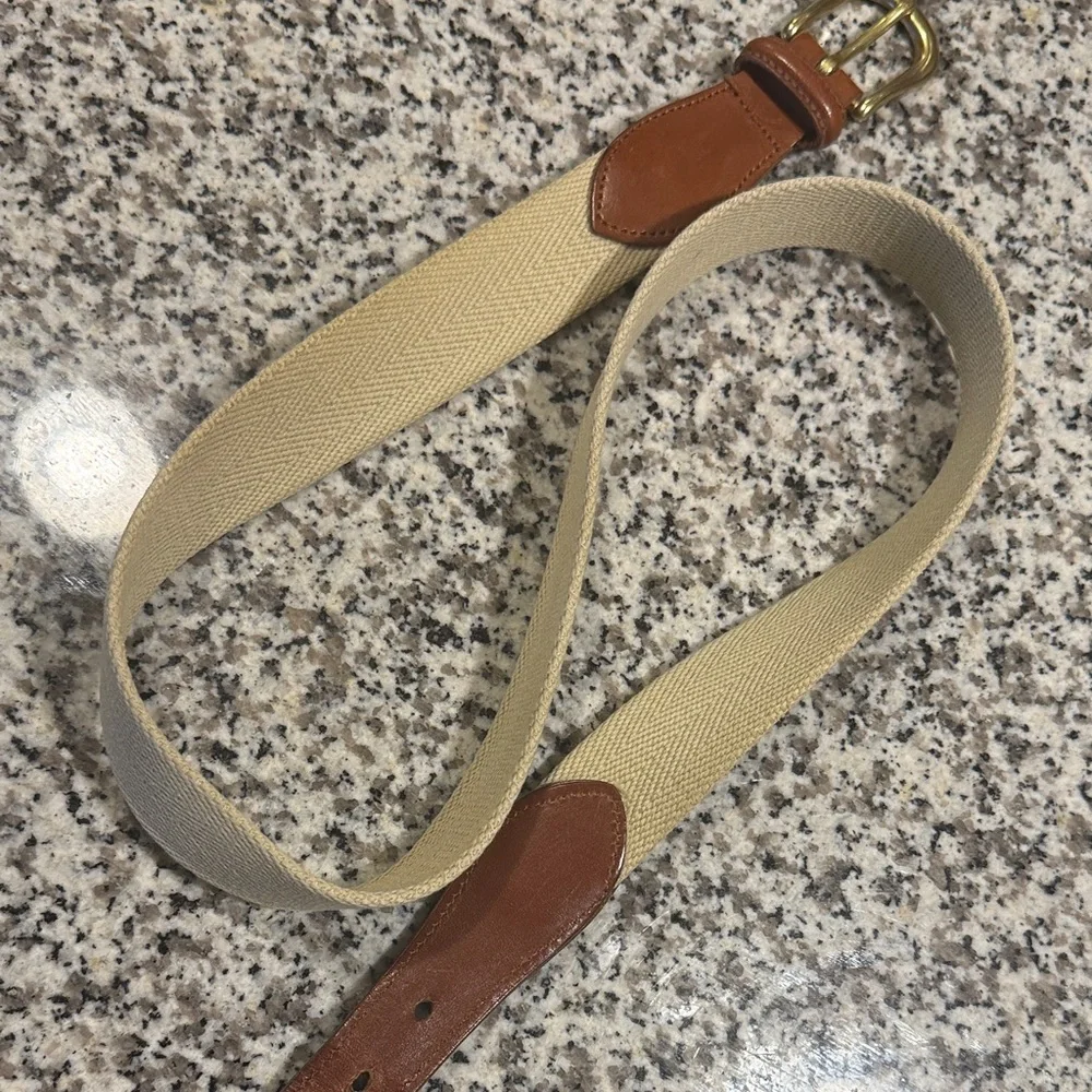 Vintage Coach Leather and Canvas Belt with Brass Buckle